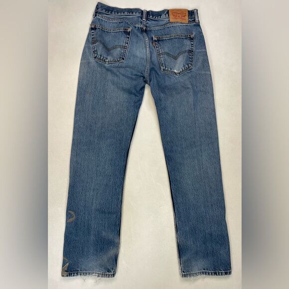 Levi’s 505 Denim Jeans Men Size 32 x 30 Blue Distressed Paint Tag Size 34 x 34 - Picture 5 of 13